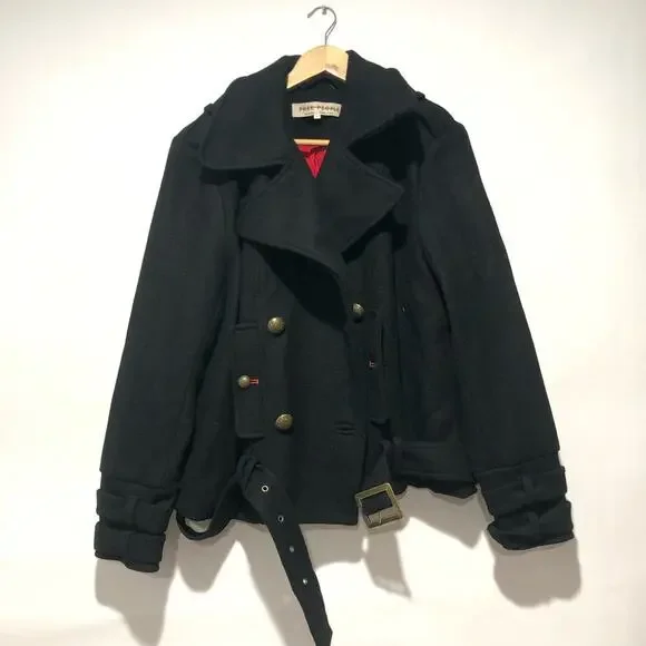 Free People Manteau Cecelia Peacoat Button Front Buckle Detail Black M $348 - Picture 15 of 16